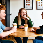 **Image Prompt:** A diverse group of young adults in a modern Dutch cafe, openly discussing relationships and sexuality with comfortable expressions. Focus on natural lighting and a cozy, inclusive atmosphere. The scene represents open communication and destigmatization of sexual health topics. Keywords: "Open communicatie," "relaties," "seksualiteit," "Nederland," "inclusief," "gezellig."