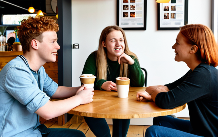 **Image Prompt:** A diverse group of young adults in a modern Dutch cafe, openly discussing relationships and sexuality with comfortable expressions. Focus on natural lighting and a cozy, inclusive atmosphere. The scene represents open communication and destigmatization of sexual health topics. Keywords: "Open communicatie," "relaties," "seksualiteit," "Nederland," "inclusief," "gezellig."